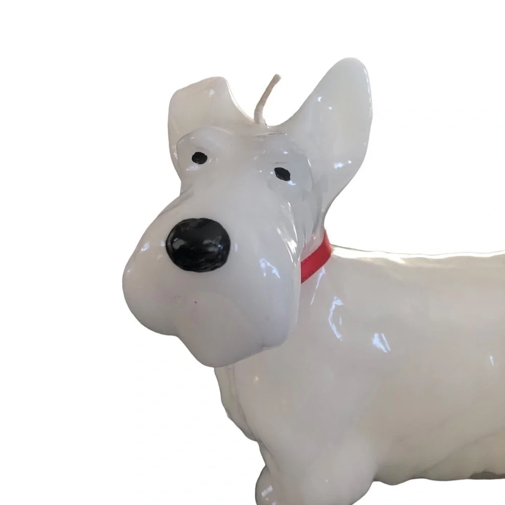VTG White Scottie Candle With Single Wick Unused Dog Collector Display 7”LX6”H